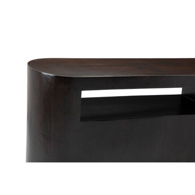 Orsina Gabelle Oval Ebony Bamboo Console Table with Storage Shelf