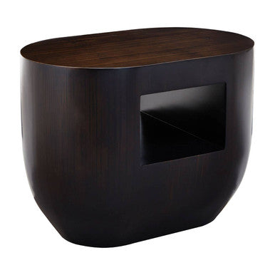 Orsina Gabelle Ebony Bamboo Oval Side Table with Storage Shelf