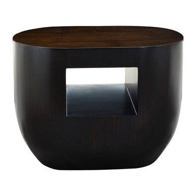 Orsina Gabelle Ebony Bamboo Oval Side Table with Storage Shelf
