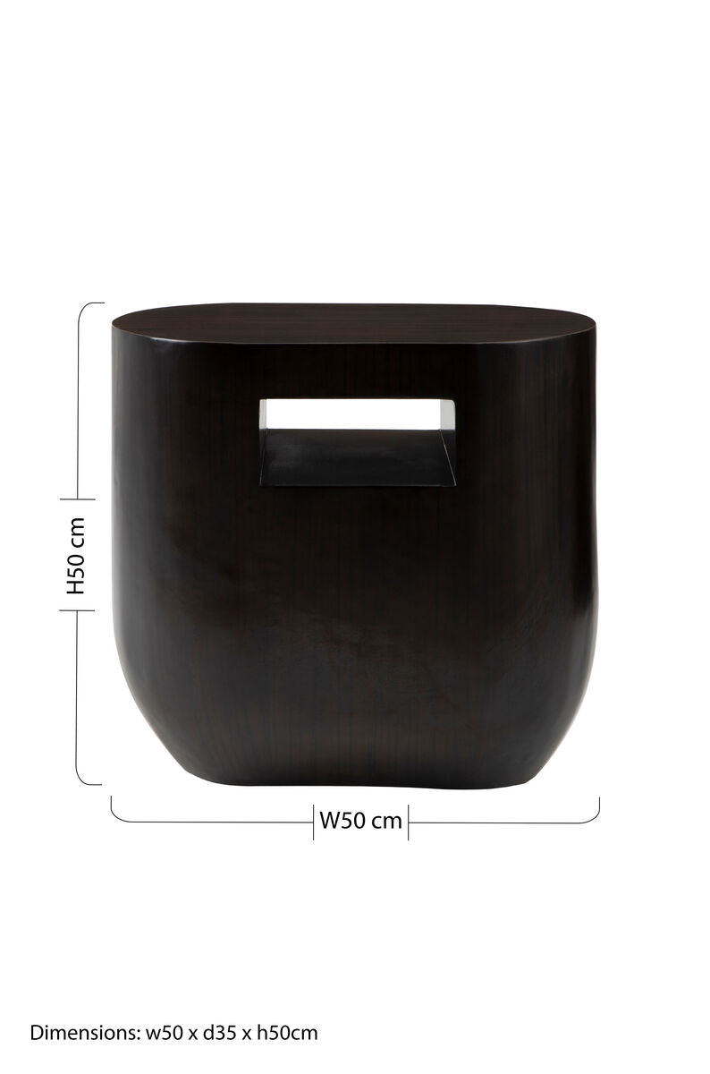 Orsina Gabelle Ebony Bamboo Oval Side Table with Storage Shelf