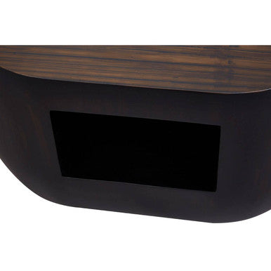 Orsina Gabelle Ebony Bamboo Oval Side Table with Storage Shelf