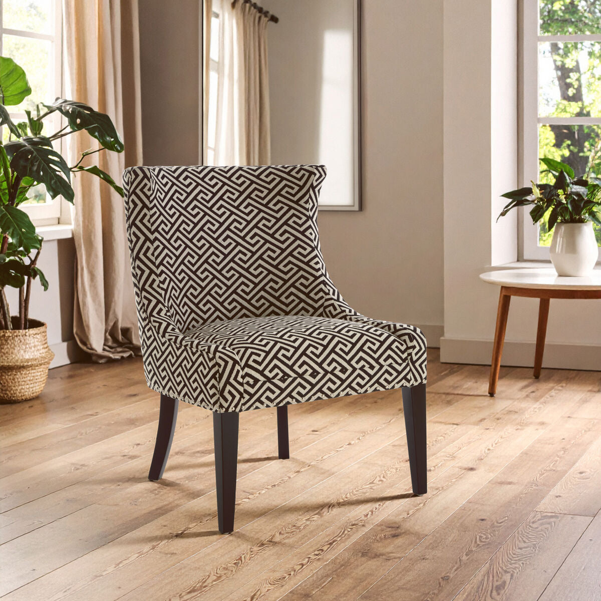 Orsina Regents Park Greek Key Wingback Accent Chair – Black Legs