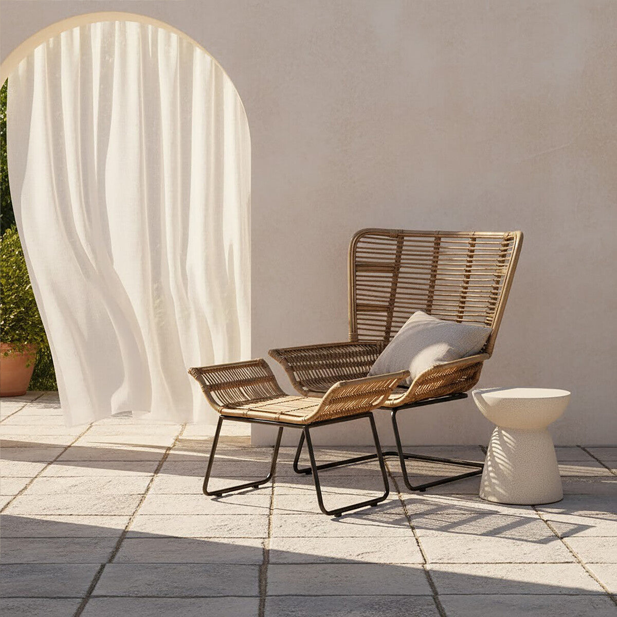 Orsina Manado Natural Grey Rattan Lounge Chair and Footstool Set