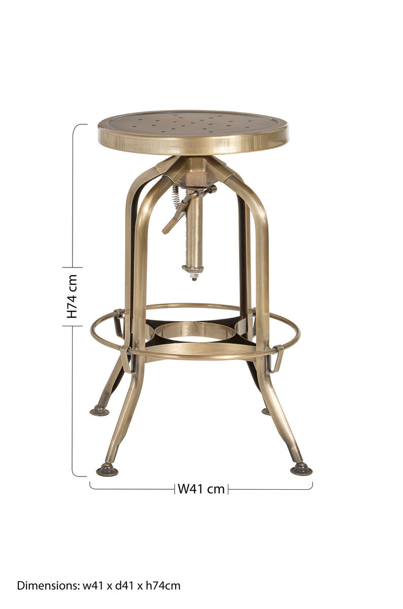 Orsina Gator Adjustable Bar Stool – Brass Finish Steel Counter Seat