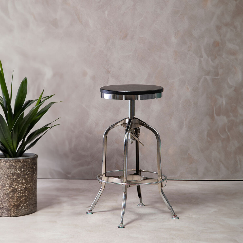 Orsina Gator Adjustable Bar Stool – Black Ash Wood & Chrome Finish