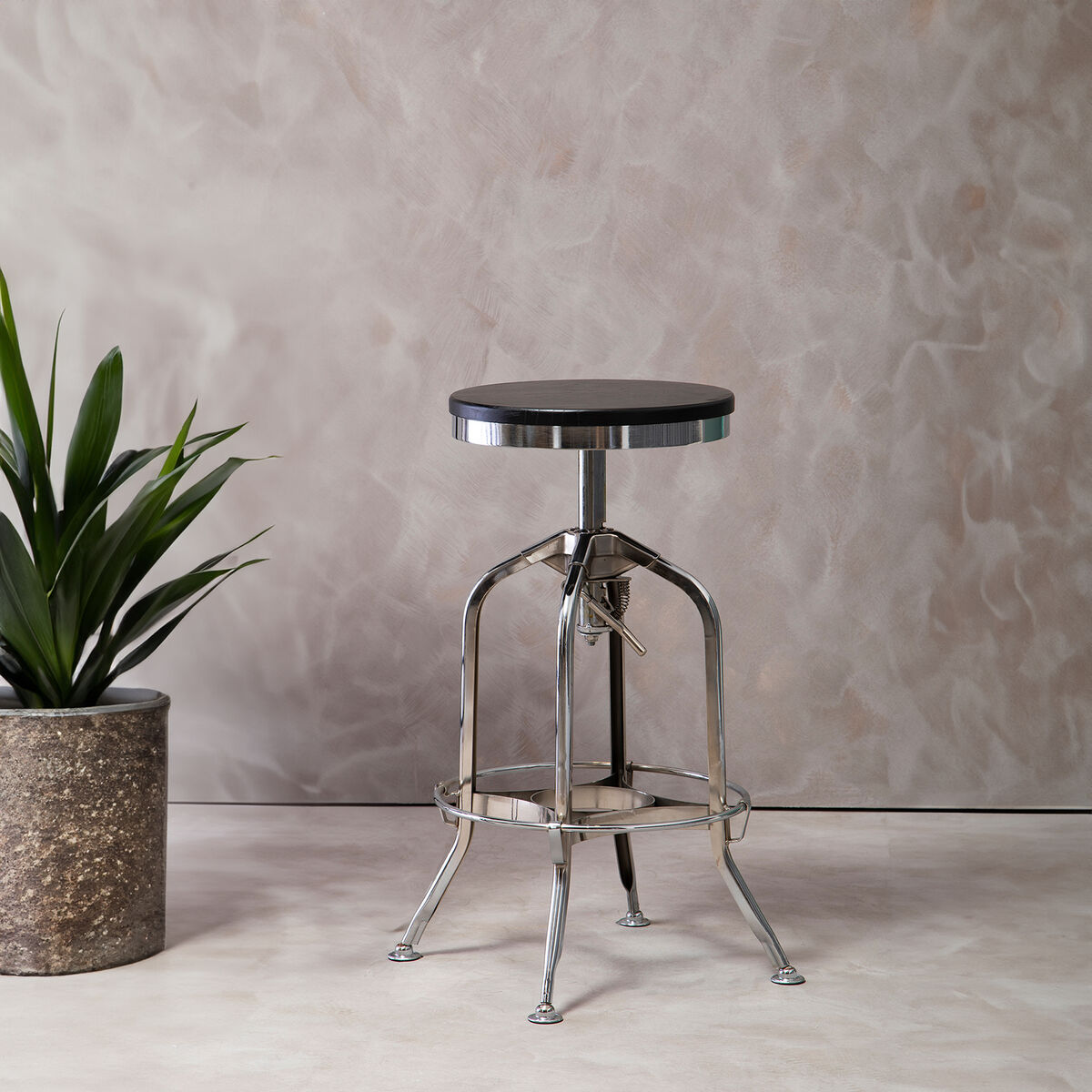Orsina Gator Adjustable Bar Stool – Black Ash Wood & Chrome Finish