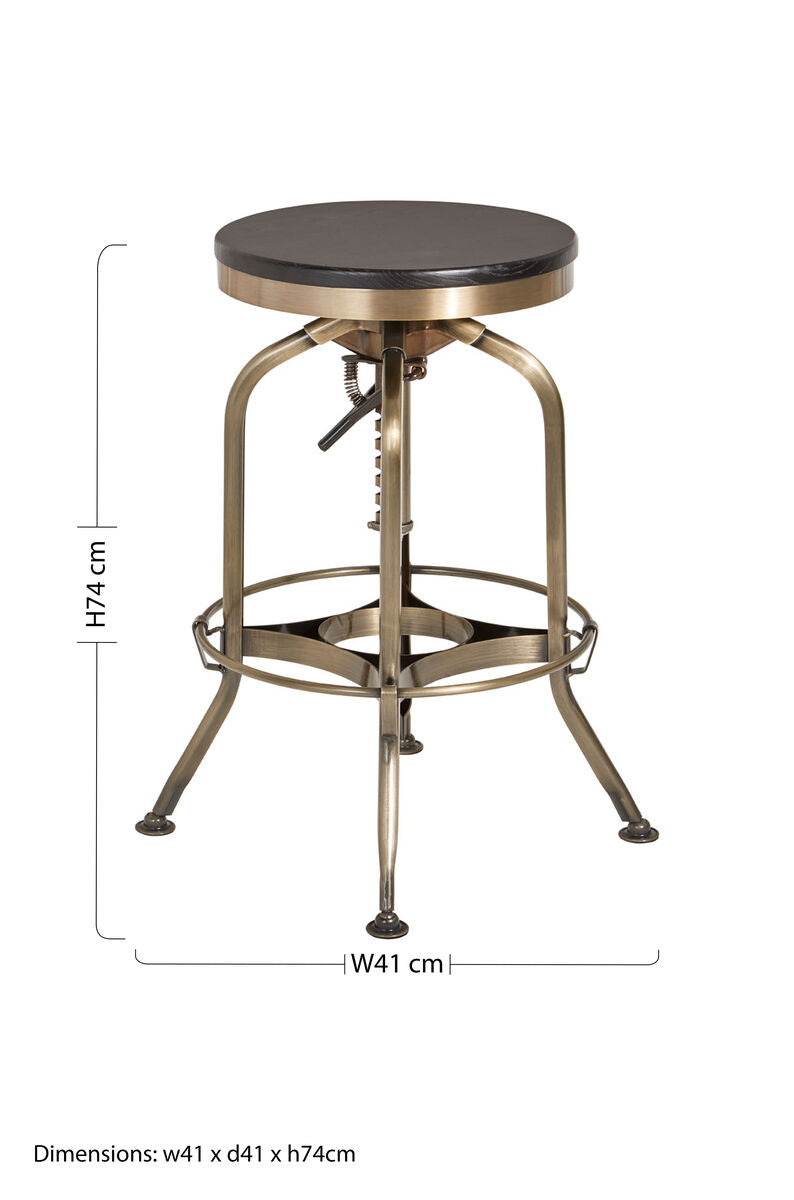 Orsina Gator Adjustable Bar Stool | Black Ash Wood and Brass Finish