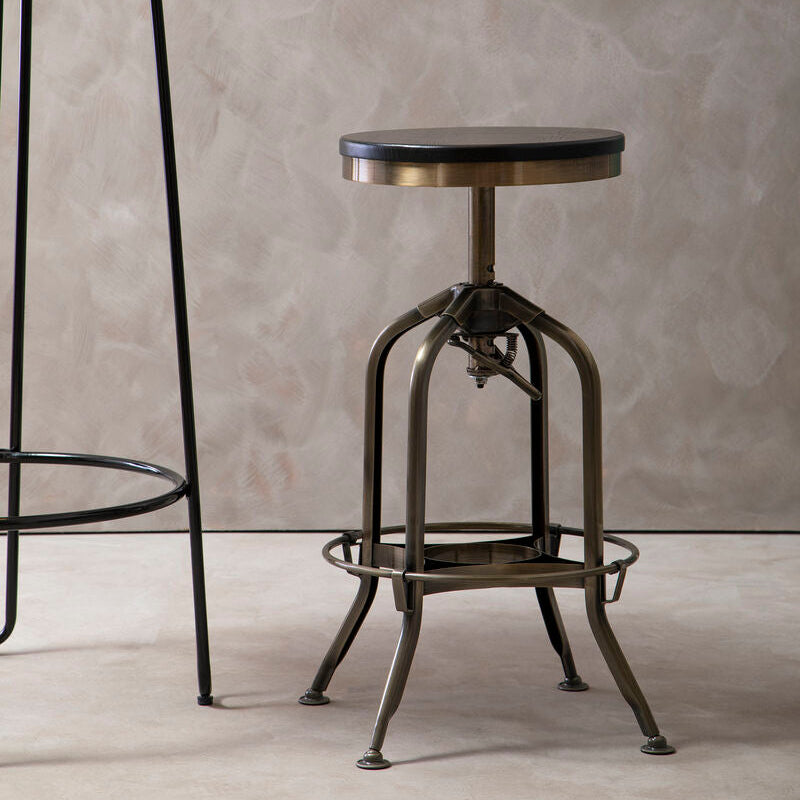 Orsina Gator Adjustable Bar Stool | Black Ash Wood and Brass Finish