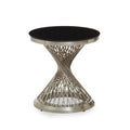 Orsina Anzio Hourglass Side Table | Black Glass & Silver Stainless Steel