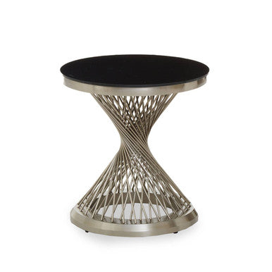Orsina Anzio Hourglass Side Table | Black Glass & Silver Stainless Steel