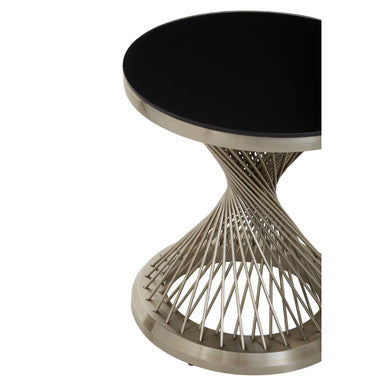 Orsina Anzio Hourglass Side Table | Black Glass & Silver Stainless Steel