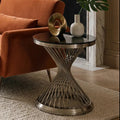 Orsina Anzio Hourglass Side Table | Black Glass & Silver Stainless Steel