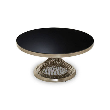 Orsina Anzio Round Black Glass Coffee Table with Silver Stainless Base