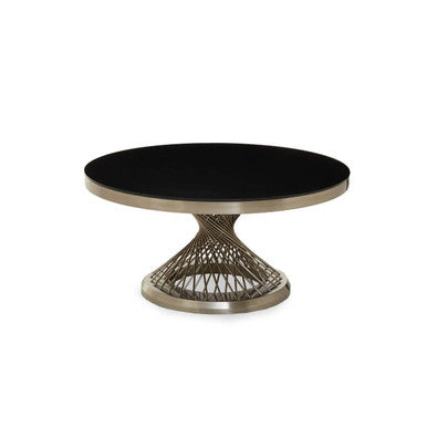 Orsina Anzio Round Black Glass Coffee Table with Silver Stainless Base