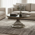 Orsina Anzio Round Black Glass Coffee Table with Silver Stainless Base