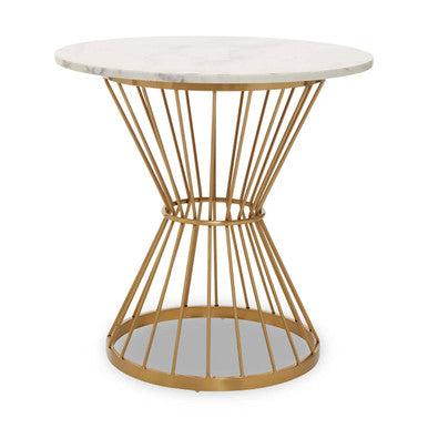 Orsina Anzio Round White Marble Dining Table with Gold Hourglass Base