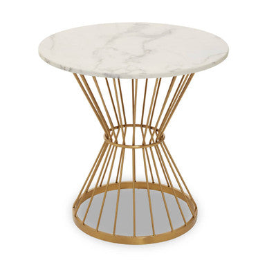Orsina Anzio Round White Marble Dining Table with Gold Hourglass Base