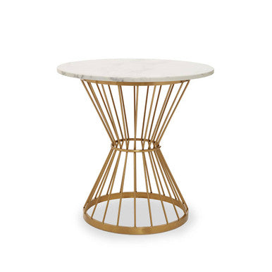 Orsina Anzio Round White Marble Dining Table with Gold Hourglass Base