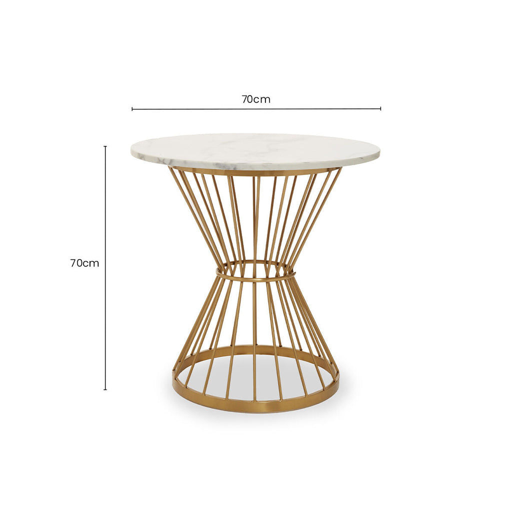 Orsina Anzio Round White Marble Dining Table with Gold Hourglass Base