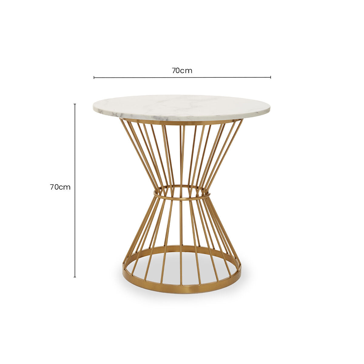 Orsina Anzio Round White Marble Dining Table with Gold Hourglass Base