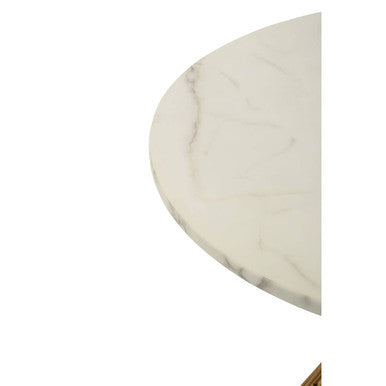 Orsina Anzio Round White Marble Dining Table with Gold Hourglass Base