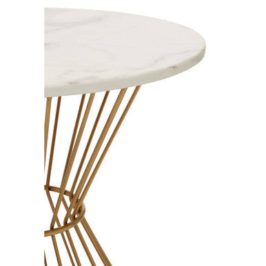 Orsina Anzio Round White Marble Dining Table with Gold Hourglass Base