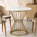 Orsina Anzio Round White Marble Dining Table with Gold Hourglass Base