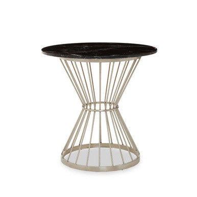 Orsina Anzio Round Black Marble Dining Table with Silver Hourglass Base