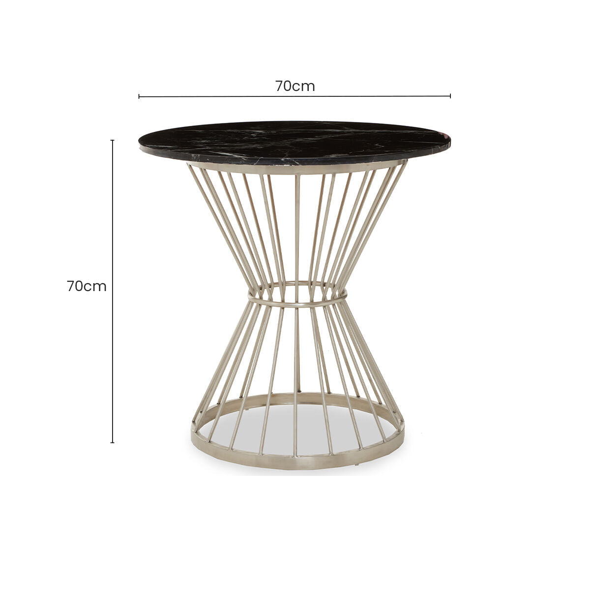 Orsina Anzio Round Black Marble Dining Table with Silver Hourglass Base