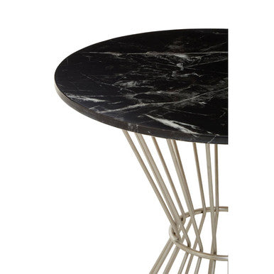 Orsina Anzio Round Black Marble Dining Table with Silver Hourglass Base