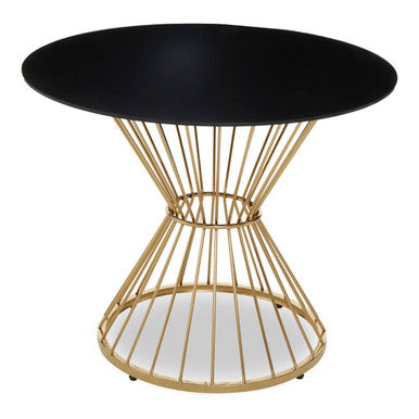Orsina Anzio Round Dining Table – Black Glass and Gold Hourglass