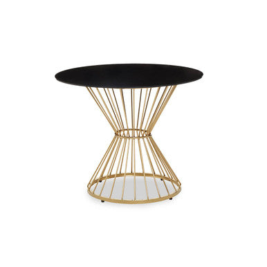 Orsina Anzio Round Dining Table – Black Glass and Gold Hourglass