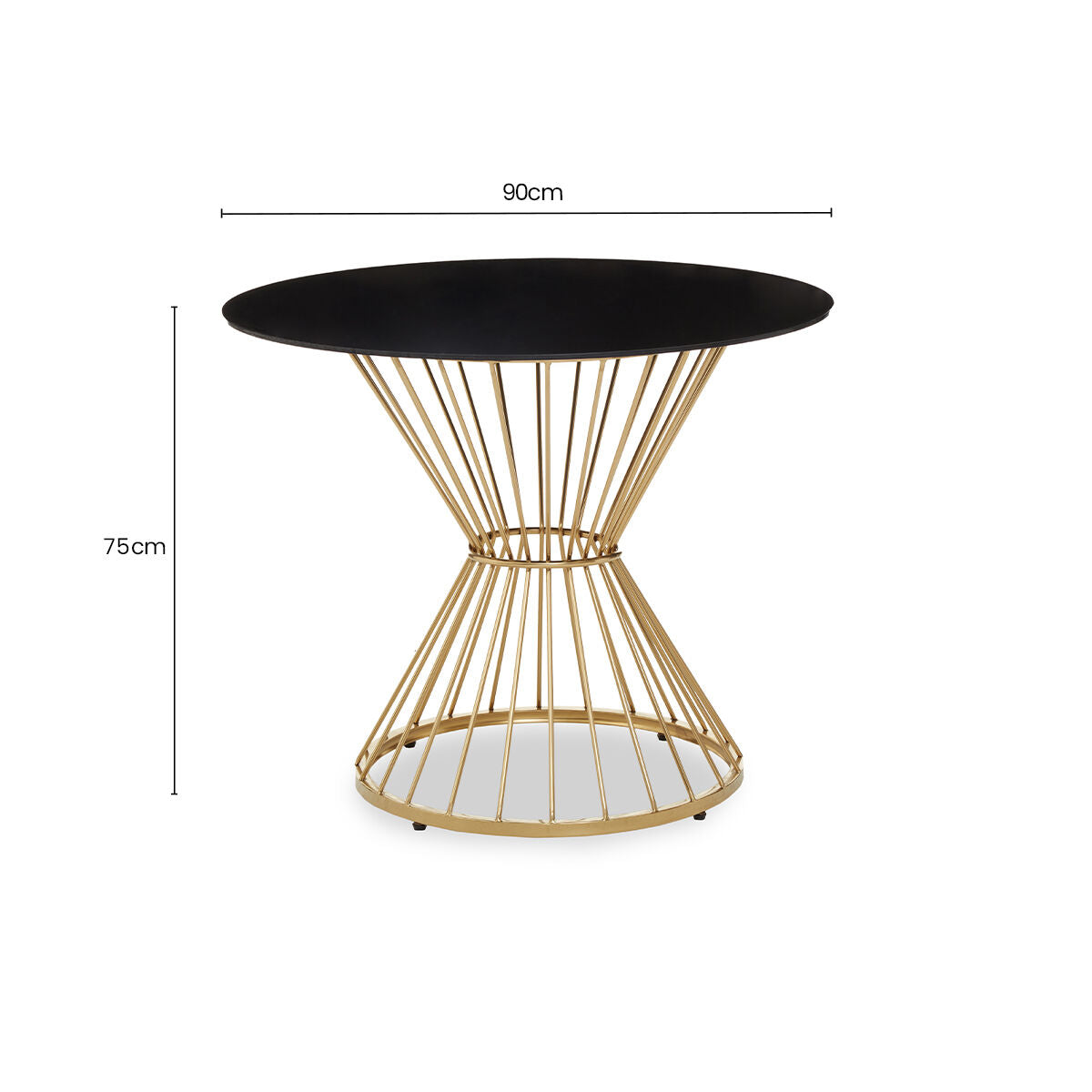Orsina Anzio Round Dining Table – Black Glass and Gold Hourglass
