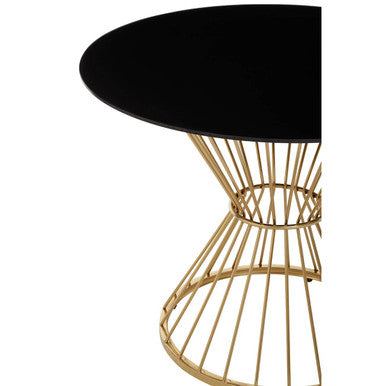Orsina Anzio Round Dining Table – Black Glass and Gold Hourglass