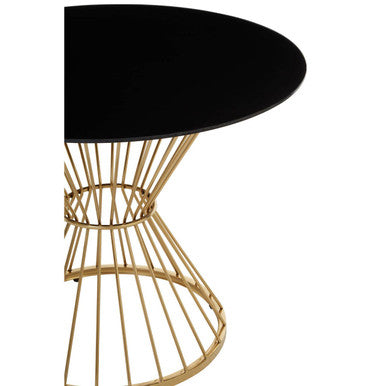 Orsina Anzio Round Dining Table – Black Glass and Gold Hourglass