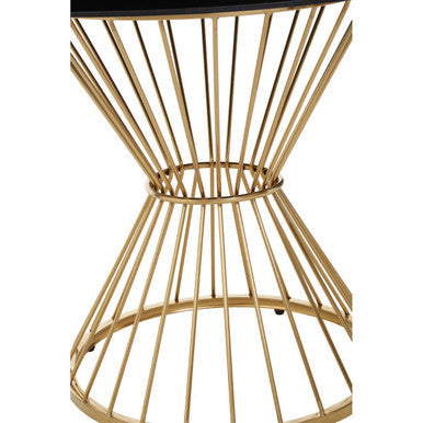 Orsina Anzio Round Dining Table – Black Glass and Gold Hourglass