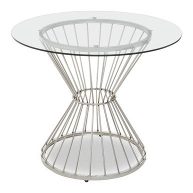 Orsina Anzio Round Glass Dining Table – Silver Stainless Steel Base