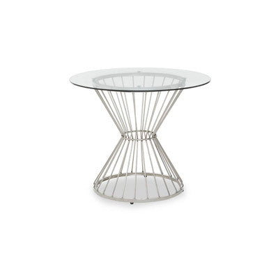 Orsina Anzio Round Glass Dining Table – Silver Stainless Steel Base