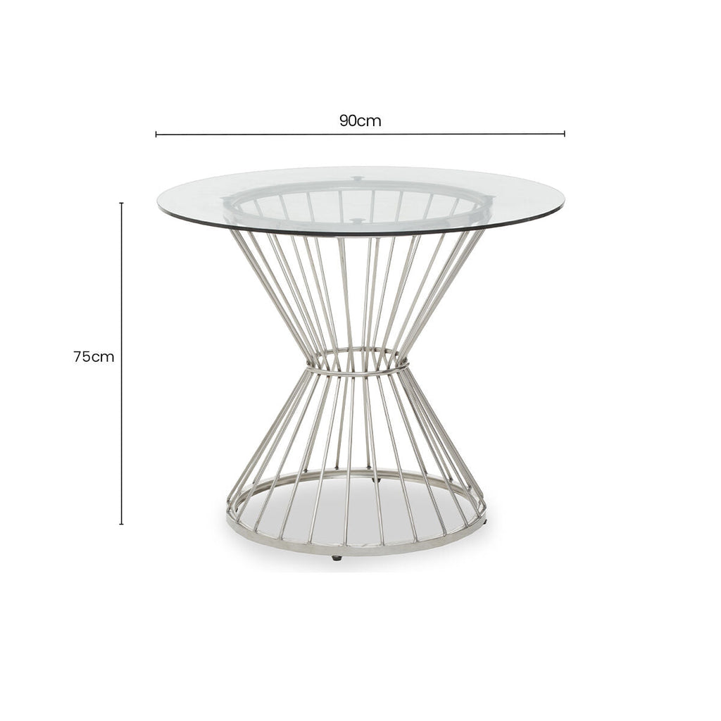Orsina Anzio Round Glass Dining Table – Silver Stainless Steel Base