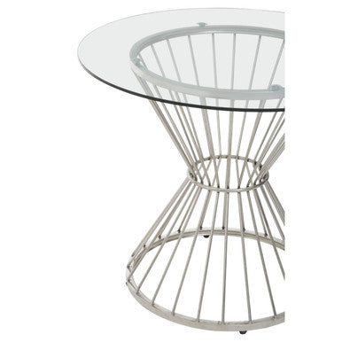 Orsina Anzio Round Glass Dining Table – Silver Stainless Steel Base