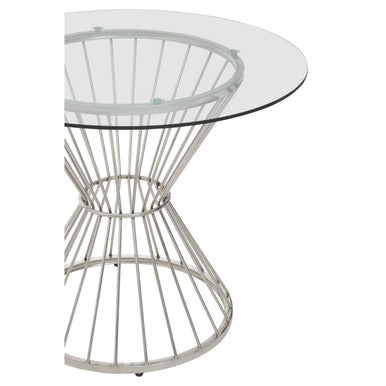 Orsina Anzio Round Glass Dining Table – Silver Stainless Steel Base