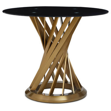 Orsina Anzio Round Black Glass Dining Table with Gold Hourglass Base