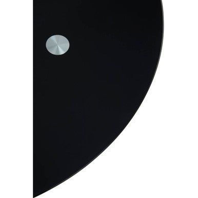 Orsina Anzio Round Black Glass Dining Table with Gold Hourglass Base