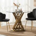 Orsina Anzio Round Black Glass Dining Table with Gold Hourglass Base