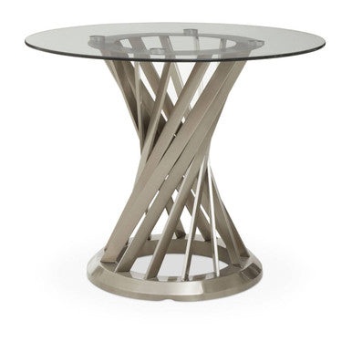 Orsina Anzio Round Glass Dining Table with Silver Hourglass Base