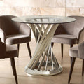 Orsina Anzio Round Glass Dining Table with Silver Hourglass Base