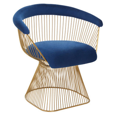 Orsina Anzio Navy Blue Velvet Accent Chair with Brushed Gold Frame