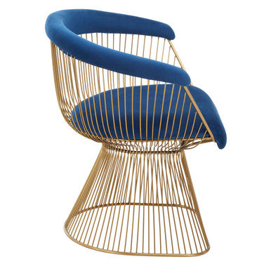 Orsina Anzio Navy Blue Velvet Accent Chair with Brushed Gold Frame