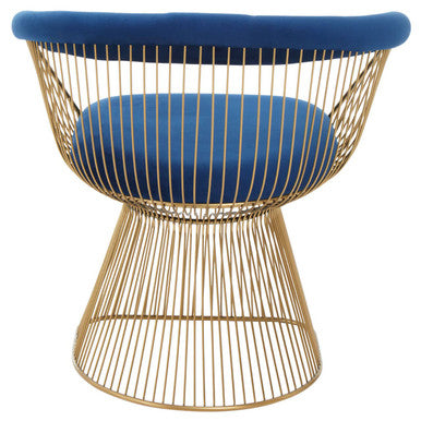 Orsina Anzio Navy Blue Velvet Accent Chair with Brushed Gold Frame