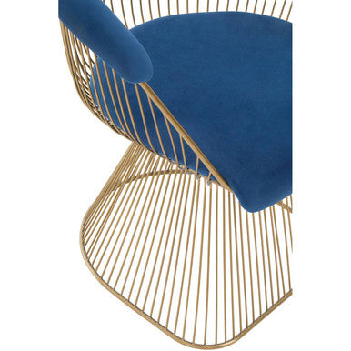 Orsina Anzio Navy Blue Velvet Accent Chair with Brushed Gold Frame